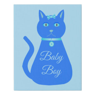 Cute Blue Baby Boy Cat Custom Nursery Faux Canvas Print