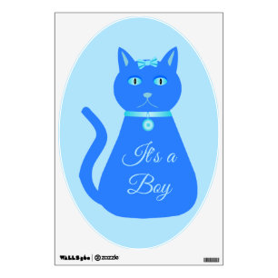 Cute Blue Baby Boy Cat Custom Nursery Wall Decal
