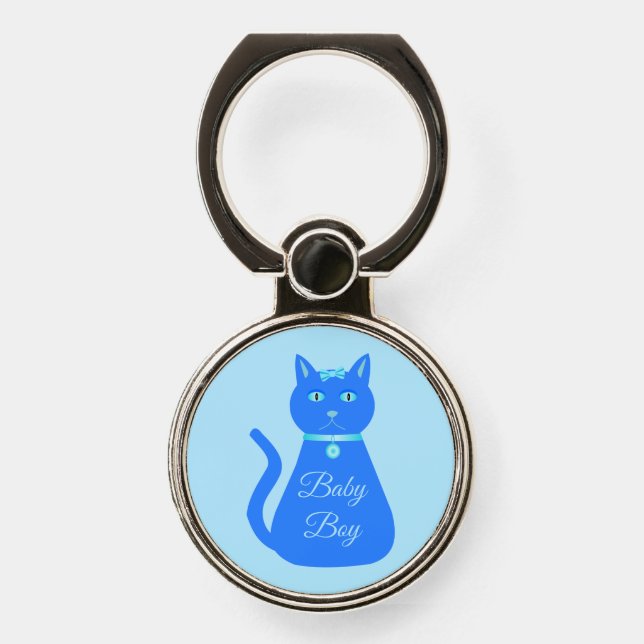Cute Blue Baby Boy Cat Custom Phone Ring Stand (Front)