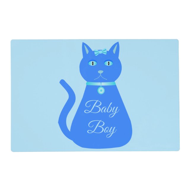 Cute Blue Baby Boy Cat Custom Placemat (Front)