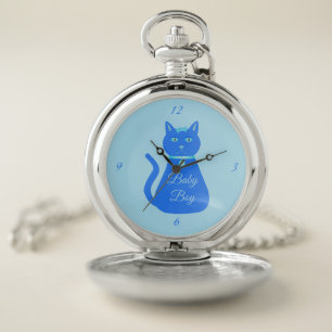 Cute Blue Baby Boy Cat Custom Pocket Watch