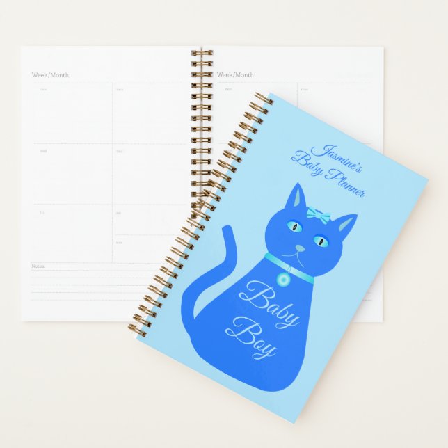 Cute Blue Baby Boy Cat Custom Pregnancy Planner (Display)
