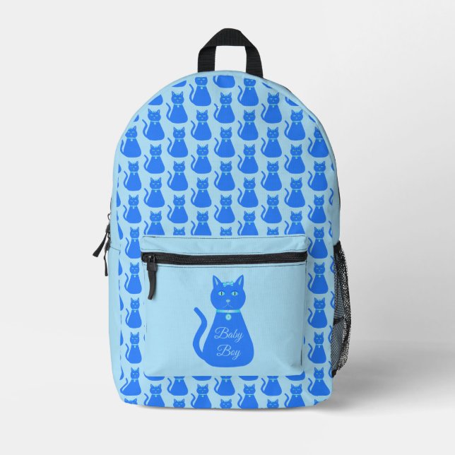 Cute Blue Baby Boy Cat Custom Printed Backpack (Front)