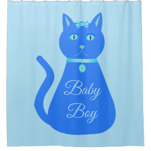 Cute Blue Baby Boy Cat Custom Shower Curtain