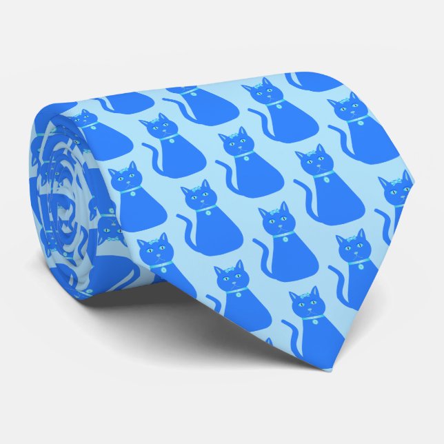 Cute Blue Baby Boy Cat Dad to Be Neck Tie (Rolled)