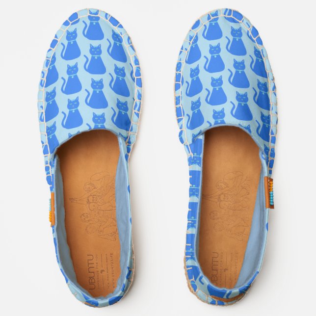 Cute Blue Baby Boy Cat Patterned Espadrilles (Front)