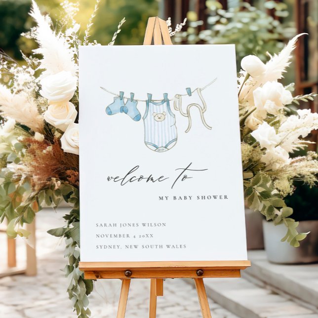 Cute Blue Baby Boy Clothesline Baby Shower Welcome Foam Board (Creator Uploaded)