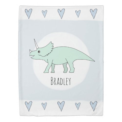 Cute Blue Baby Boy Dinosaur with Name Nursery Duvet Cover