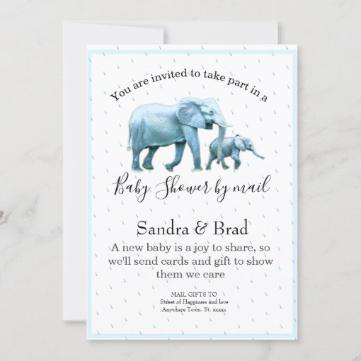 Cute Blue Baby Boy Elephants Baby Shower Invitation Zazzle