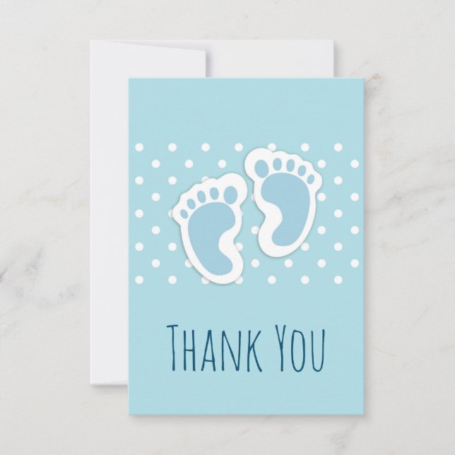 Cute Blue Baby Boy Feet Thank You Card (Front)
