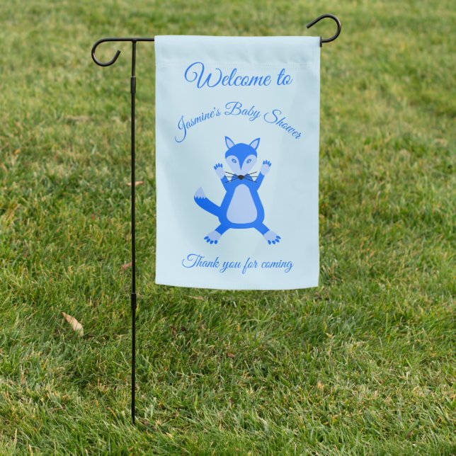 Cute Blue Baby Boy Fox Baby Shower Custom Garden Flag (In SItu)