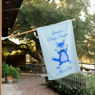 Cute Blue Baby Boy Fox Baby Shower Custom House Flag