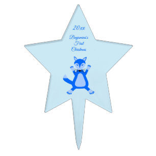 Cute Blue Baby Boy Fox Custom 1st Christmas Cake Topper