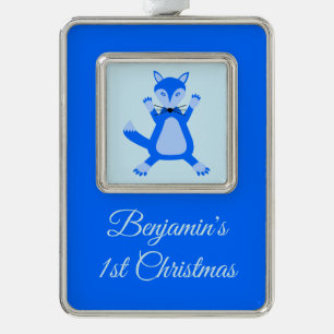 Cute Blue Baby Boy Fox Custom 1st Christmas Ornament
