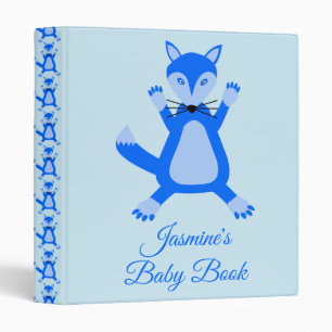 Cute Blue Baby Boy Fox Custom Baby Book 3 Ring Binder