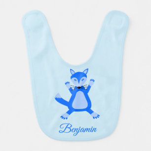 Cute Blue Baby Boy Fox Custom Baby Name Bib