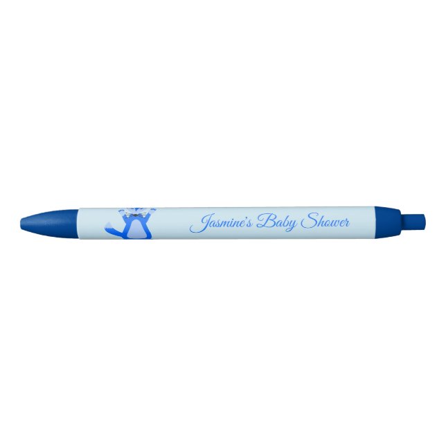 Cute Blue Baby Boy Fox Custom Baby Shower Pen (Front)