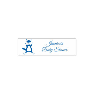 Cute Blue Baby Boy Fox Custom Baby Shower Pocket Stamp