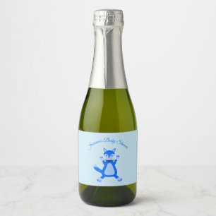 Cute Blue Baby Boy Fox Custom Baby Shower Sparkling Wine Label