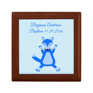 Cute Blue Baby Boy Fox Custom Baptism Gift Box