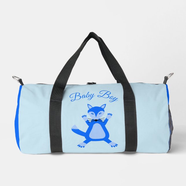 Cute Blue Baby Boy Fox Custom Diaper Bag (Front)