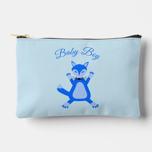 Cute Blue Baby Boy Fox Custom Gender Reveal Accessory Pouch