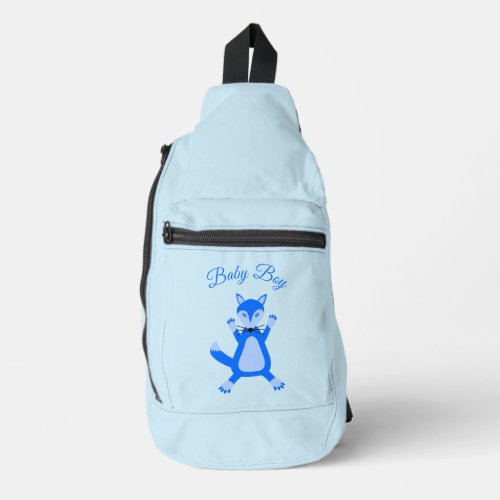 Cute Blue Baby Boy Fox Custom Gender Reveal Sling Bag