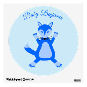 Cute Blue Baby Boy Fox Custom Name Nursery Wall Decal