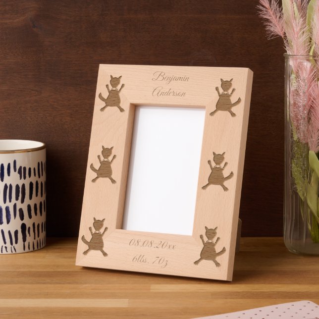 Cute Blue Baby Boy Fox Custom New Baby Engraved Frames (Left)