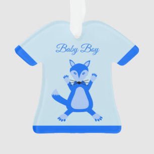 Cute Blue Baby Boy Fox Custom Ornament
