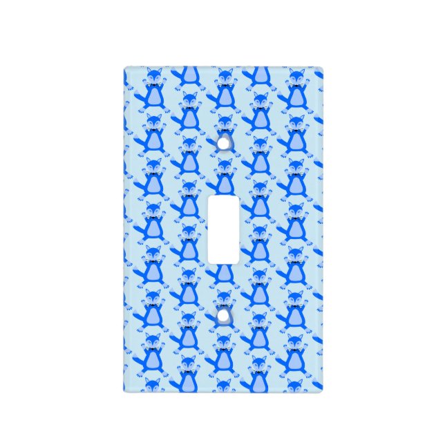 Cute Blue Baby Boy Fox Patterned Nursery Light Switch Cover (Front)