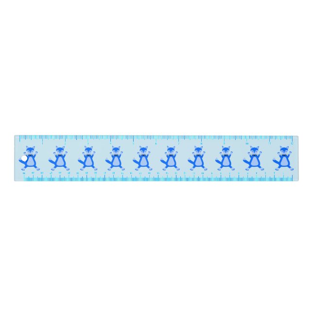 Cute Blue Baby Boy Fox Patterned Ruler (Front)