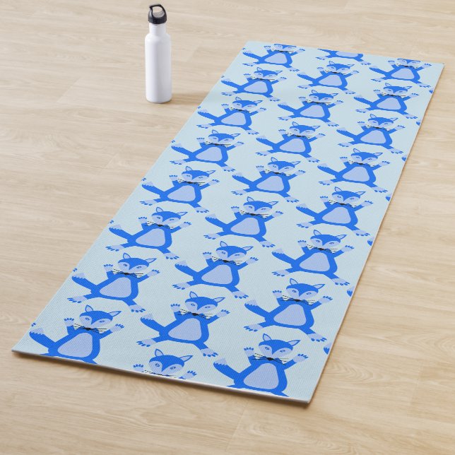 Cute Blue Baby Boy Fox Patterned Yoga Mat (In Situ)