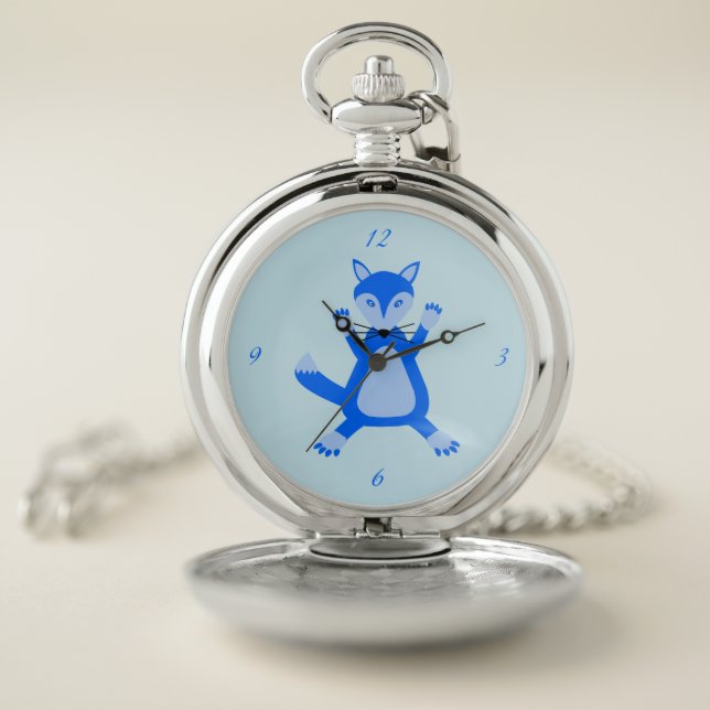 Cute Blue Baby Boy Fox Pocket Watch (Inside)