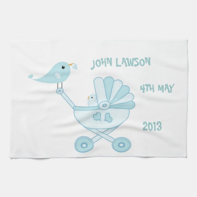 Cute Blue Baby Boy Kitchen Towel (Horizontal)