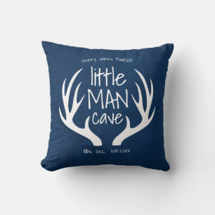 Cute Blue Baby Boy Little Man Cave Announcement Throw Pillow