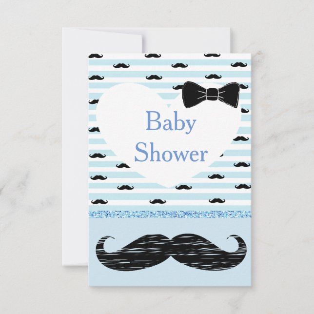 Cute Blue Baby Boy Mustache Baby Shower Invitation (Front)