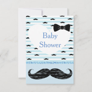 Cute Blue Baby Boy Mustache Baby Shower Invitation