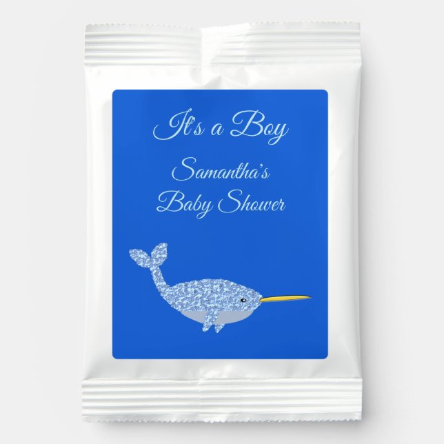 Cute Blue Baby Boy Narwhal Baby Shower Custom Margarita Drink Mix (Front)