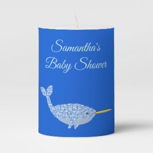Cute Blue Baby Boy Narwhal Baby Shower Custom Pillar Candle