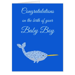 Cute Blue Baby Boy Narwhal Congratulations Card