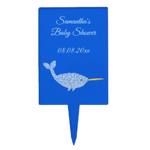 Cute Blue Baby Boy Narwhal Custom Baby Shower Cake Topper