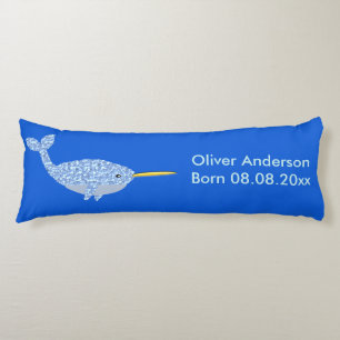 Cute Blue Baby Boy Narwhal Custom Birth Body Pillow