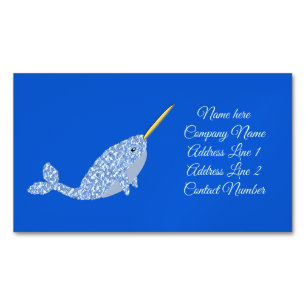 Cute Blue Baby Boy Narwhal Custom Business Card Magnet