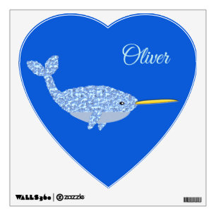 Cute Blue Baby Boy Narwhal Custom Nursery Wall Decal