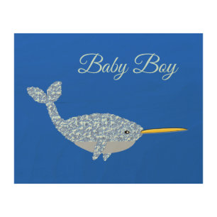 Cute Blue Baby Boy Narwhal Custom Nursery Wood Wall Art