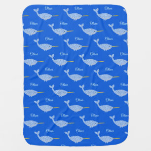 Cute Blue Baby Boy Narwhal Custom Patterned Blanket