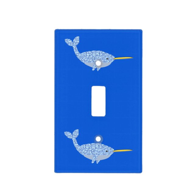 Cute Blue Baby Boy Narwhal Nursery Light Switch Cover (Front)