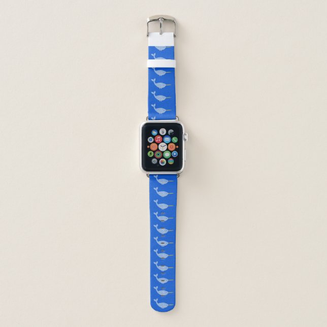 Cute Blue Baby Boy Narwhal Patterned Apple Watch Band (Front)