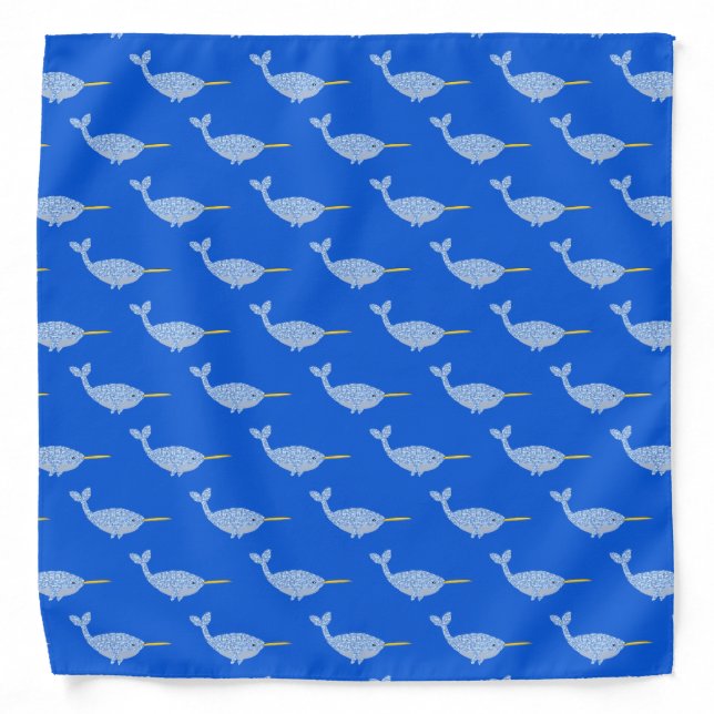 Cute Blue Baby Boy Narwhal Patterned Bandana (Front)